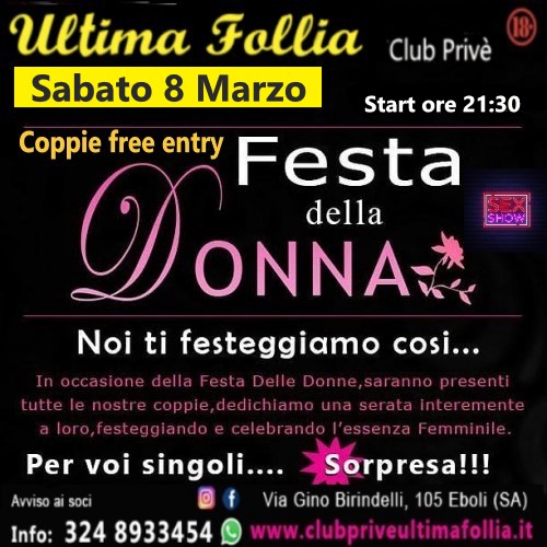 Sabato 8 Marzo: Festa della Donna